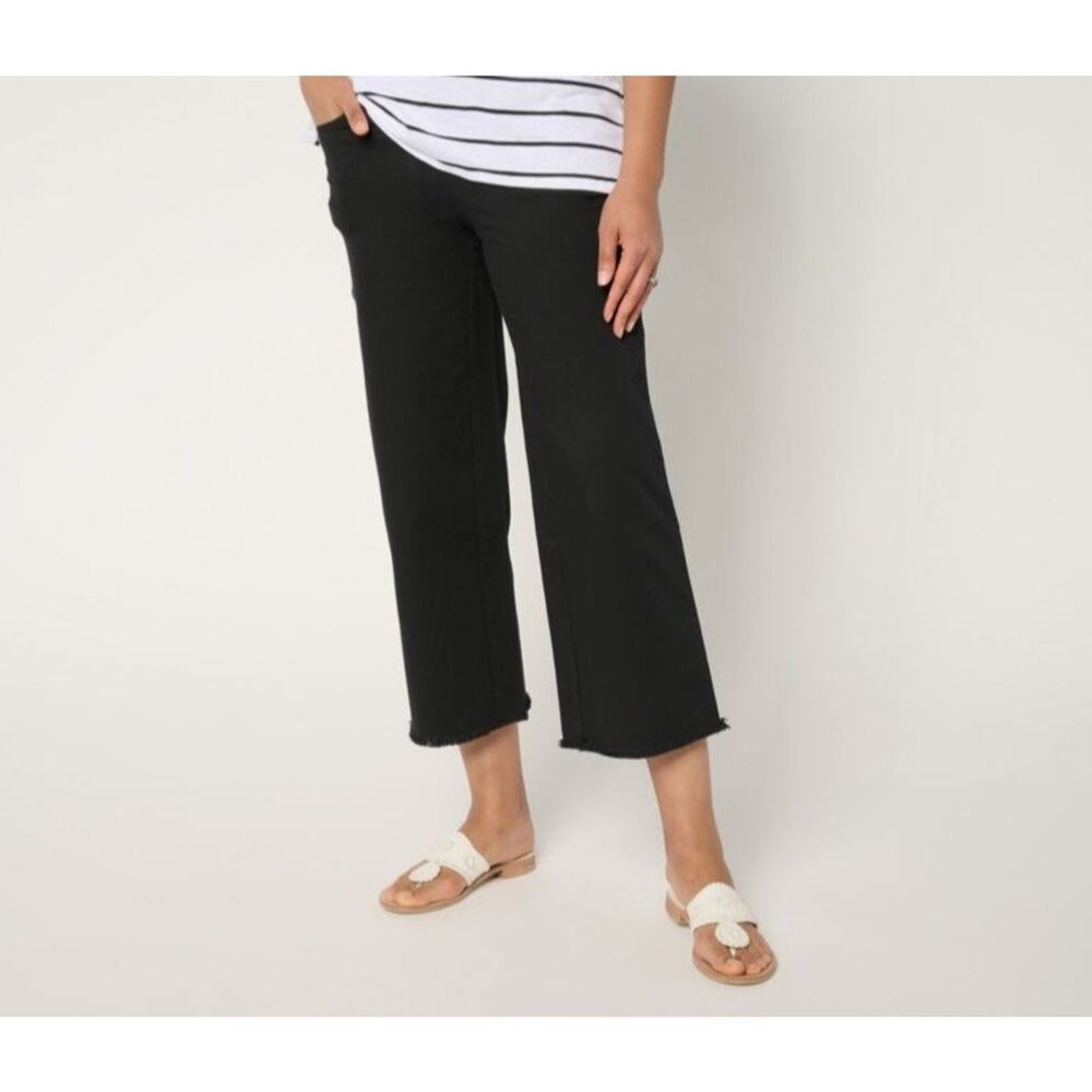 Belle Kim Gravel P18 Black Tripleluxe Twill Wide Leg Crop Pant A680148 NWOT